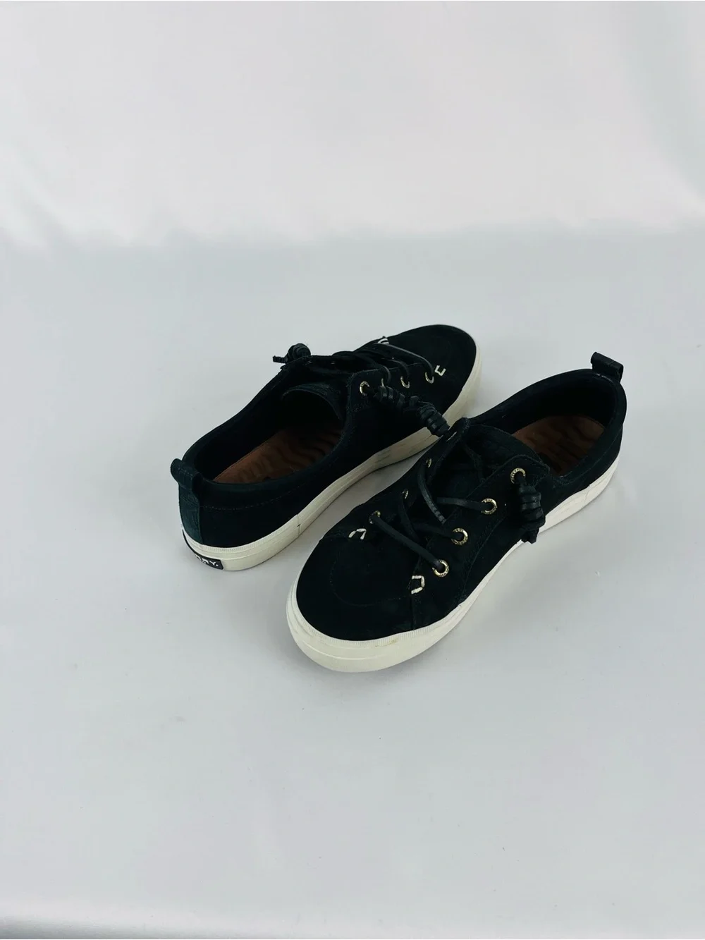 Sperry Women's Crest Vibe Plushwave Black Snake Nubuck Leather Shoes Size 7.5